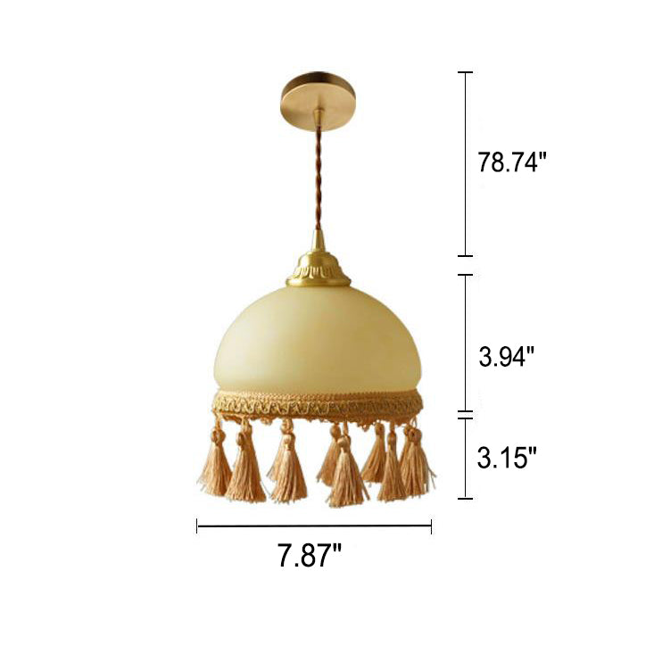 Französische Vintage Quaste Vollkupfer 1-flammige Pendelleuchte 