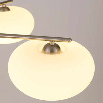 French Minimalist White Dome Glass Shade  5-Light Chandelier