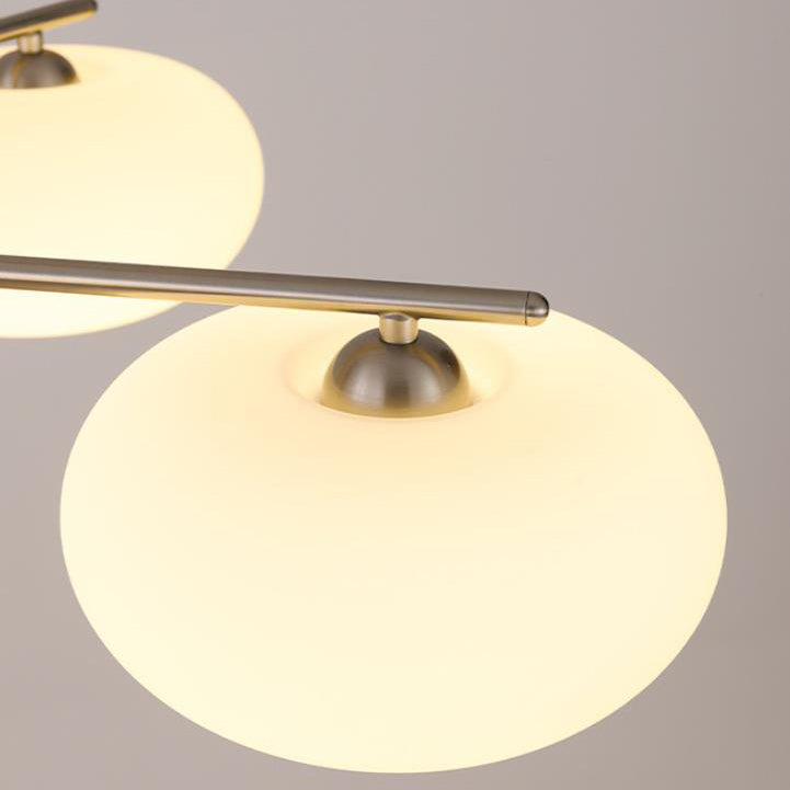 French Minimalist White Dome Glass Shade  5-Light Chandelier