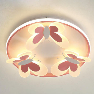 Cartoon Creative Pink Butterfly Circle LED Flush Mount Ceiling Light