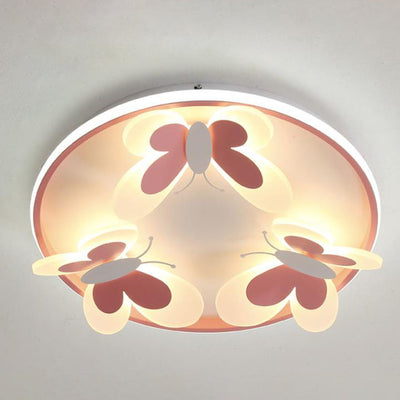 Cartoon Creative Pink Butterfly Circle LED Flush Mount Ceiling Light