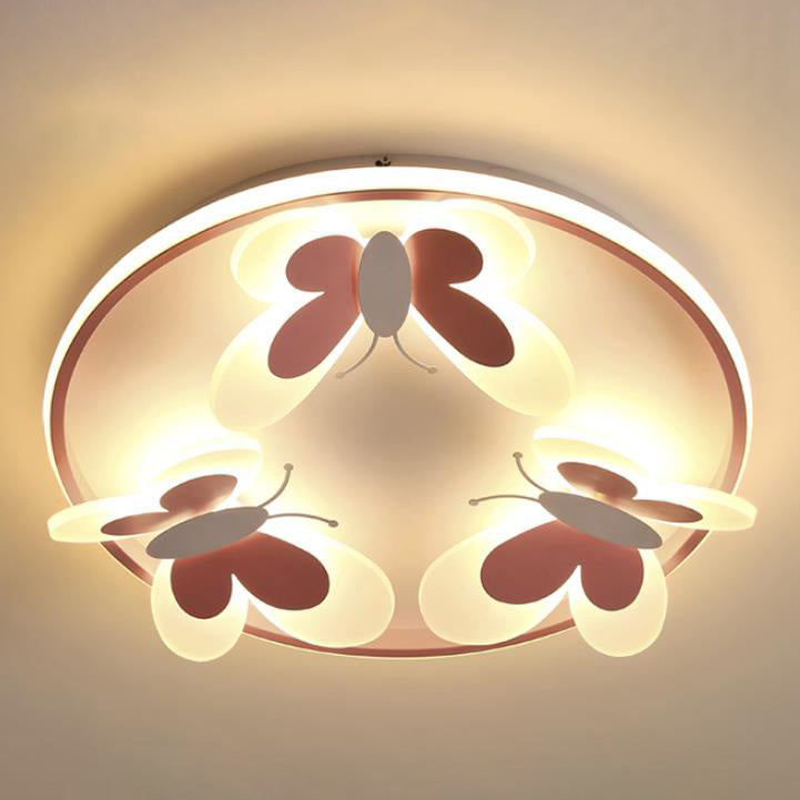 Cartoon Creative Pink Butterfly Circle LED Flush Mount Ceiling Light