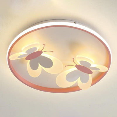 Cartoon Creative Pink Butterfly Circle LED Flush Mount Ceiling Light