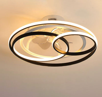 Simple Creative Double Ring Overlap Design LED Flush Mount Ceiling Fan Light