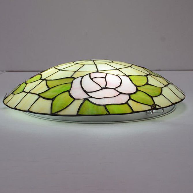 Tiffany Orchid Rose Stained Glass Round 2/3/4 Light Flush Mount Ceiling Light