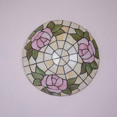 Tiffany Orchid Rose Stained Glass Round 2/3/4 Light Flush Mount Ceiling Light