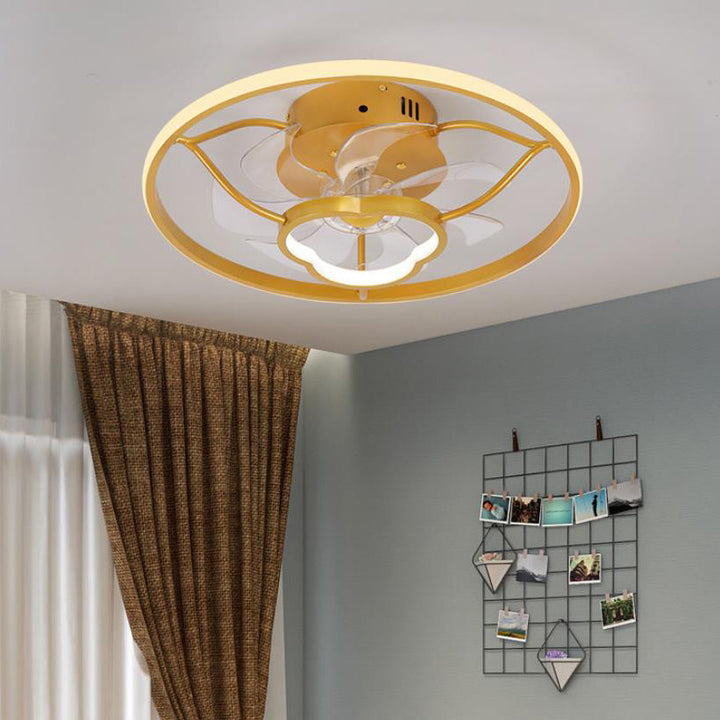 Gold Light Luxury Line Pattern Acrylic LED Flush Mount Ceiling Fan Light