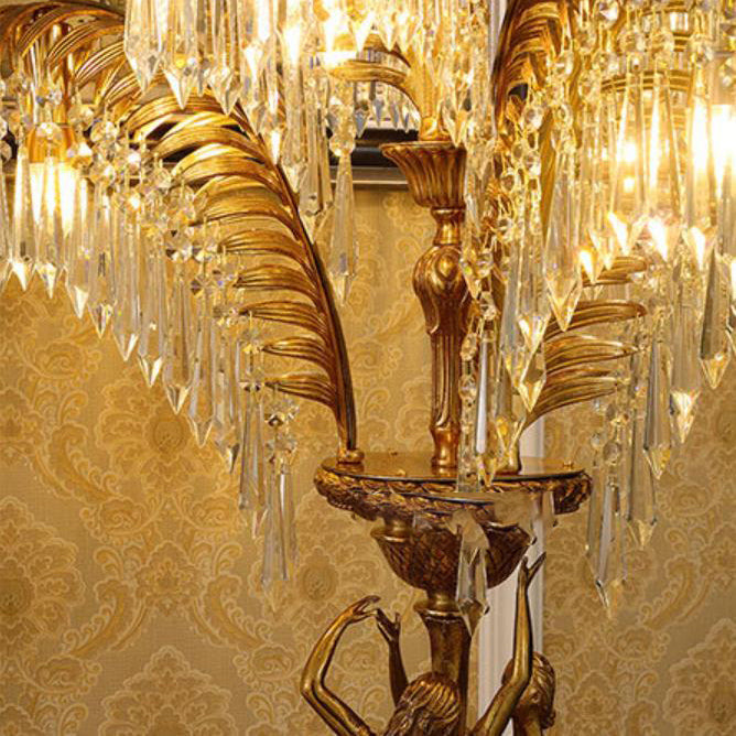 Vintage French Brass Crystal Tree Angel Design Luxury 6-Light Table Lamp