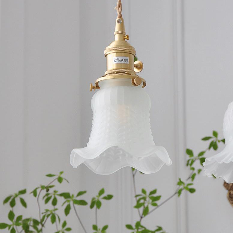 Vintage Japanese Glass Petunia 1-Light Pendant Light