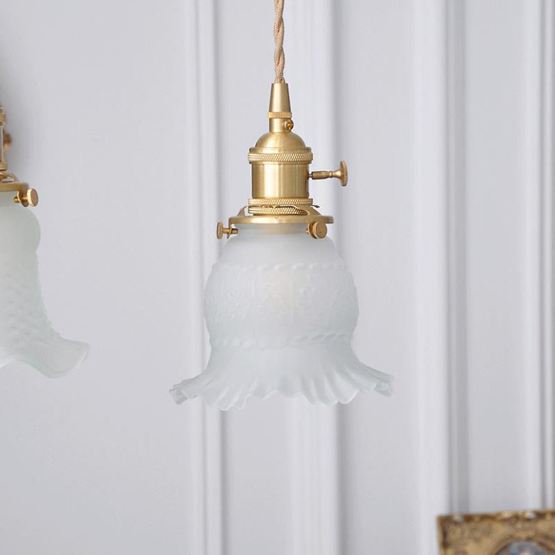 Vintage Japanese Glass Petunia 1-Light Pendant Light