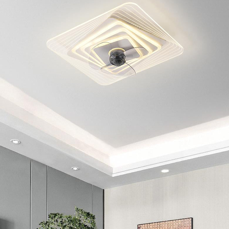 Modern Light Luxury Geometric Line Design LED Flush Mount Ceiling Fan Light