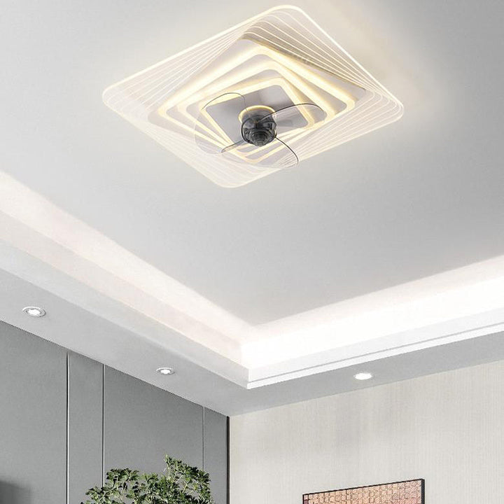 Modern Light Luxury Geometric Line Design LED Flush Mount Ceiling Fan Light
