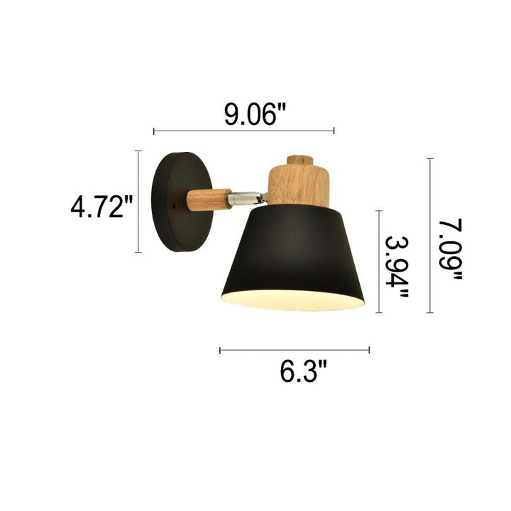 Nordischer Macaron-Kuppel-Kegel-Schirm Holzoberteil 1-Licht-Wandleuchte 