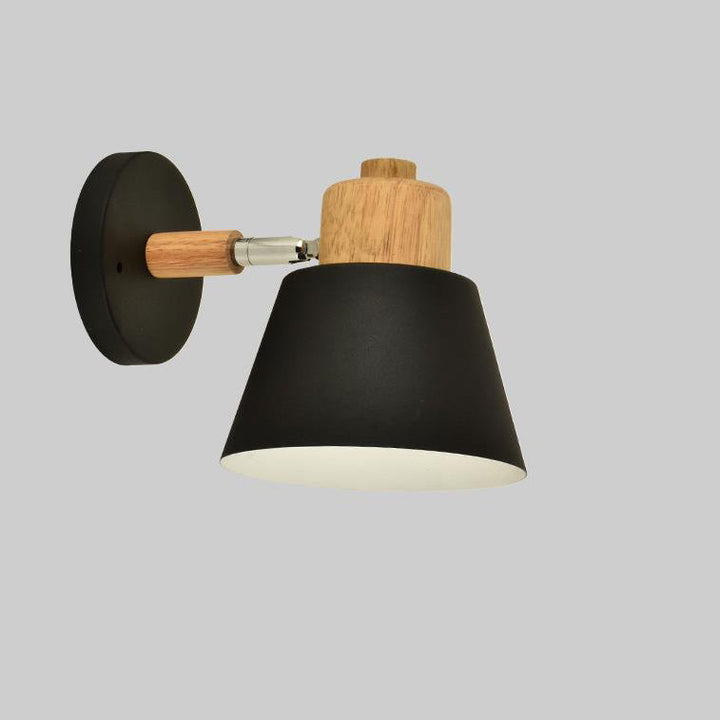 Nordischer Macaron-Kuppel-Kegel-Schirm Holzoberteil 1-Licht-Wandleuchte 