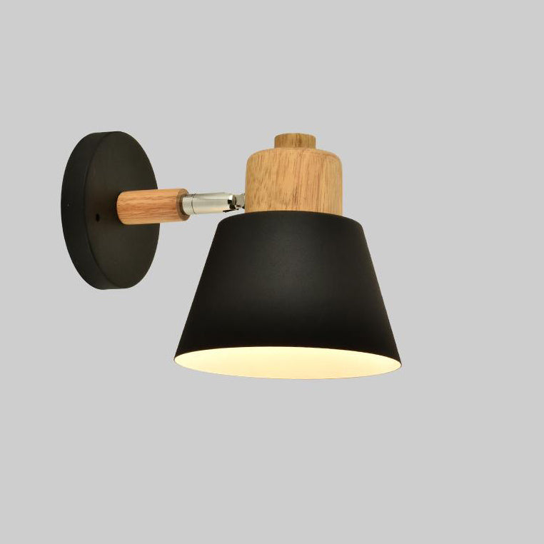 Nordic Macaron Dome Cone Shade Wood Top 1-Light Wall Sconce Lamp
