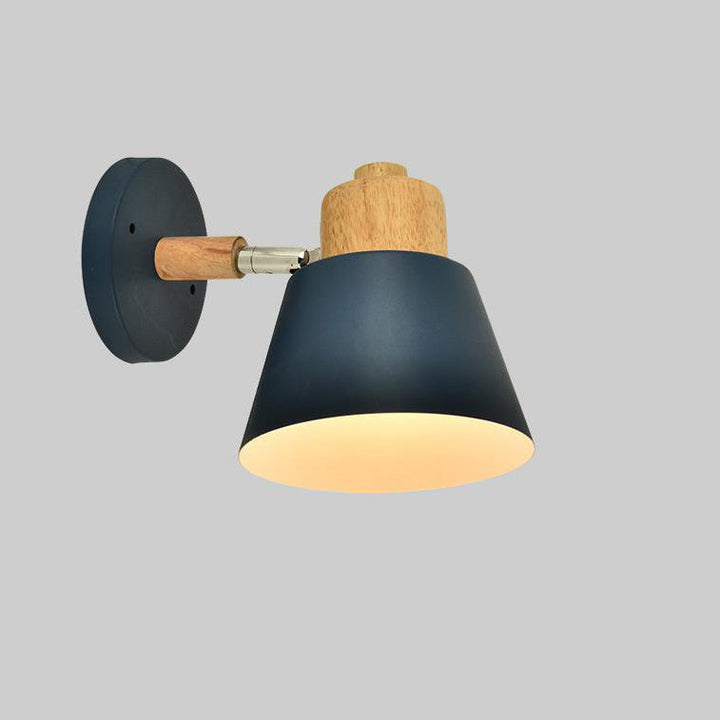 Nordischer Macaron-Kuppel-Kegel-Schirm Holzoberteil 1-Licht-Wandleuchte 