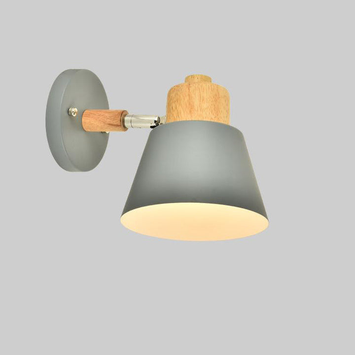 Nordischer Macaron-Kuppel-Kegel-Schirm Holzoberteil 1-Licht-Wandleuchte 