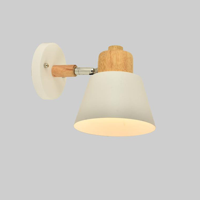 Nordic Macaron Dome Cone Shade Wood Top 1-Light Wall Sconce Lamp