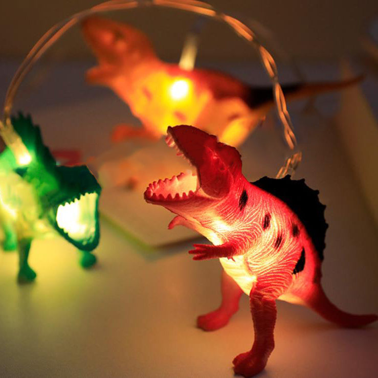 Lumière de guirlande à LED avec boîte à piles et décoration de dinosaure dessin animé créatif 