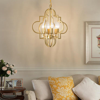 Modern Luxury Gold Hollow Iron Lantern 6-Light Chandelier