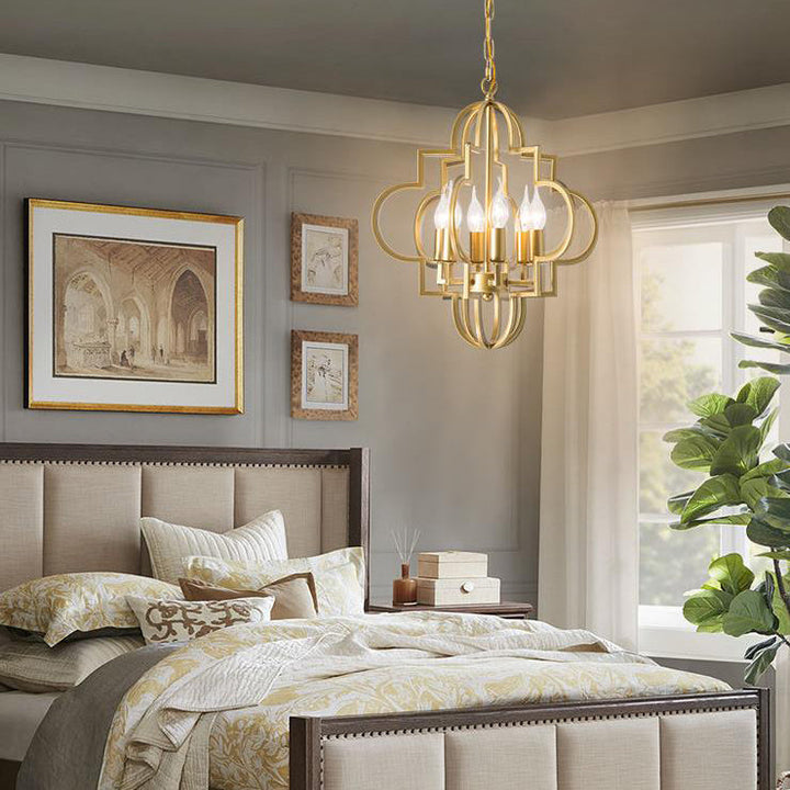 Moderne Luxus Gold Hohl Eisen Laterne 6-Licht Kronleuchter 