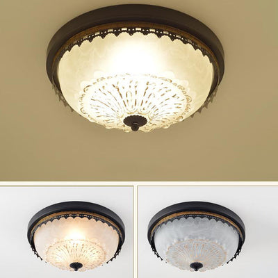 European Vintage Round Bowl 3/4 Light Flush Mount Ceiling Light