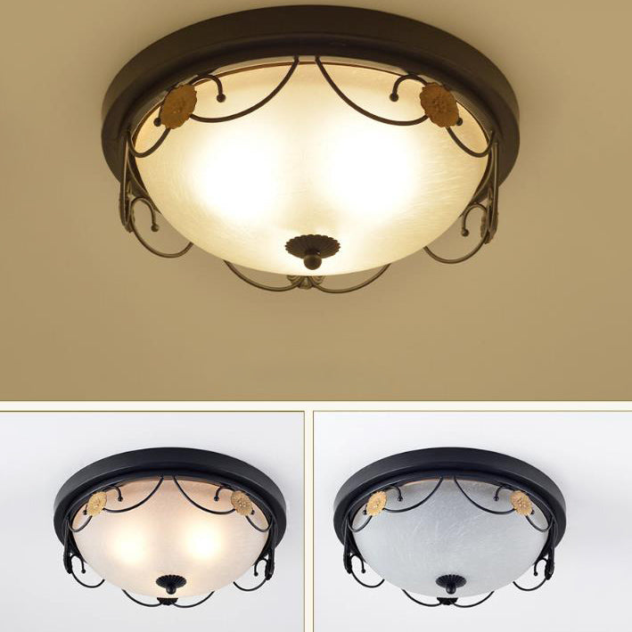 European Vintage Round Bowl 3/4 Light Flush Mount Ceiling Light