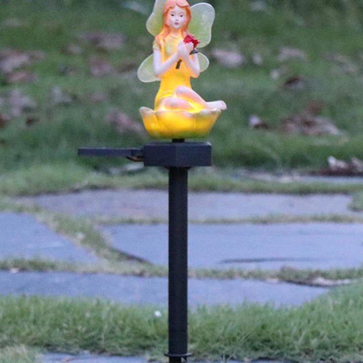 Solar Flower Fairy Resin Outdoor Rasen LED Garten Bodeneinsatz Landschaftslicht 