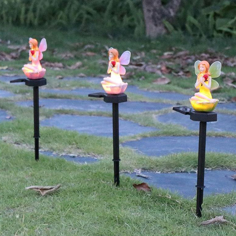 Solar Flower Fairy Resin Outdoor Lawn LED Garden Ground Insert Landscape Light