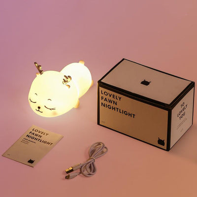 Lampe de Table Veilleuse à LED Rechargeable en Silicone Dessin Animé Cerf Mignon à Sept Couleurs 