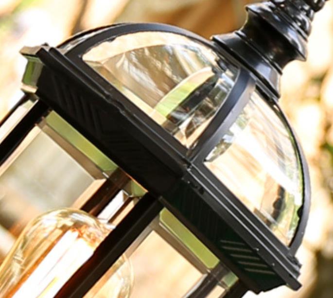 Farol clásico vintage para poste de cerca de aluminio y vidrio, luz exterior impermeable para patio y jardín 