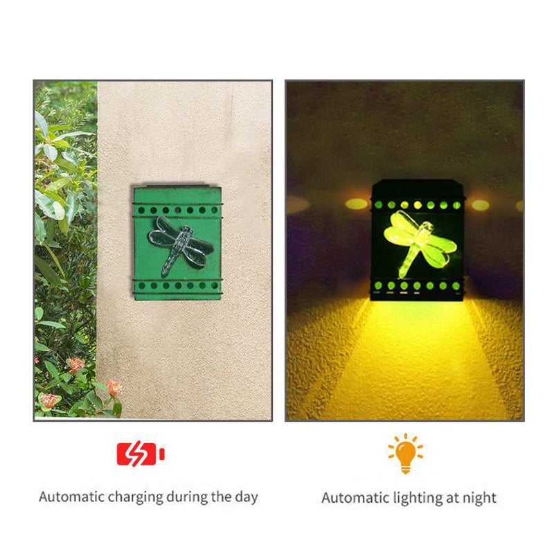 Lampe murale rétro solaire carrée en fer vieilli à LED pour clôture extérieure 