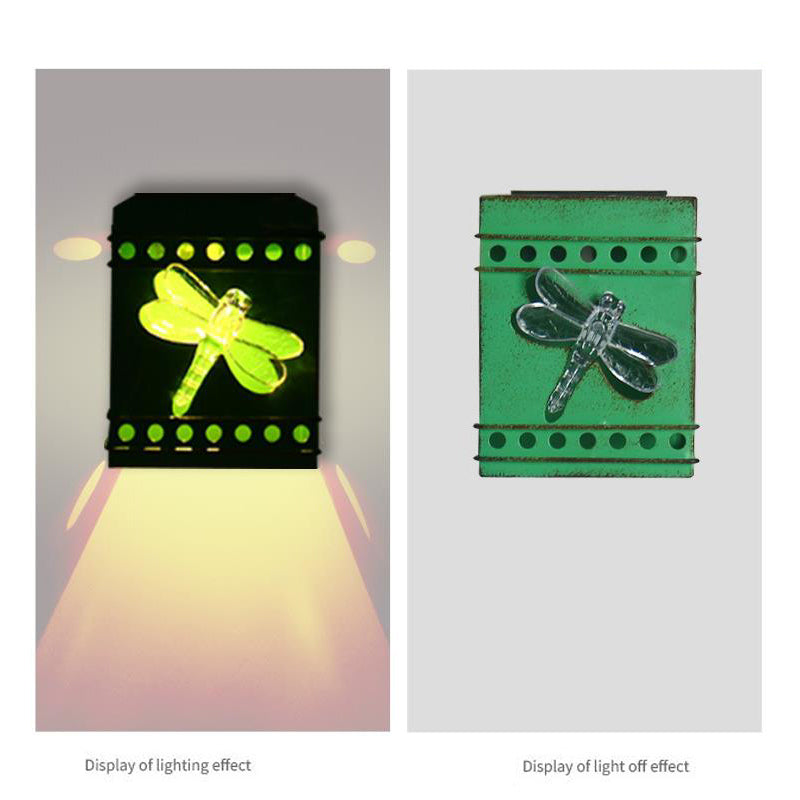 Lampe murale rétro solaire carrée en fer vieilli à LED pour clôture extérieure 