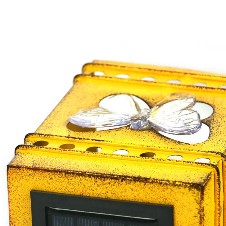 Retro Solar Square Box Aged Iron LED Outdoor Zaun Wandleuchte 