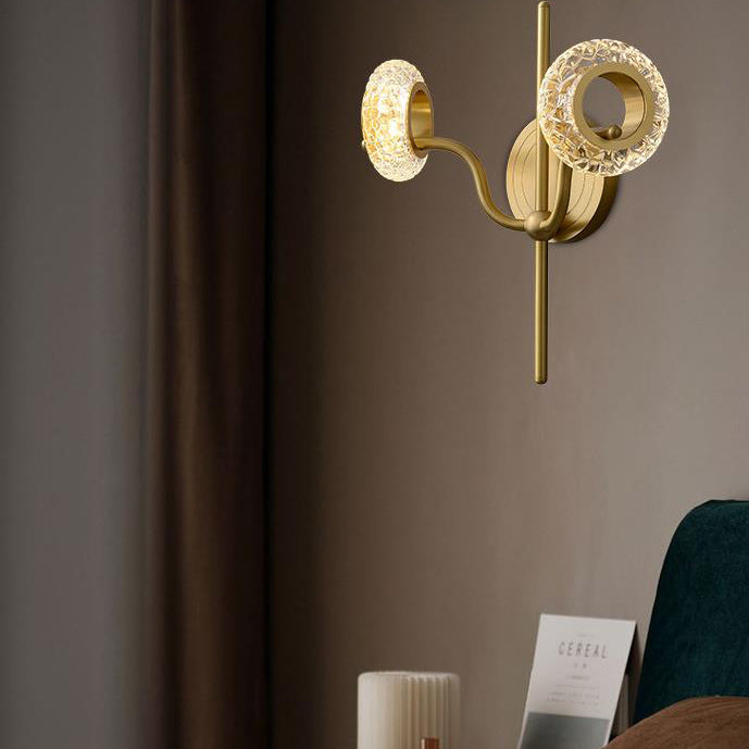 Modern Light Luxury Brass Glass Circle 1/2 Light Wall Sconce Lamp