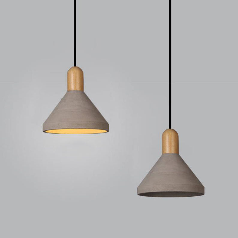 Lámpara colgante de 1 luz de cemento y madera maciza de estilo industrial 