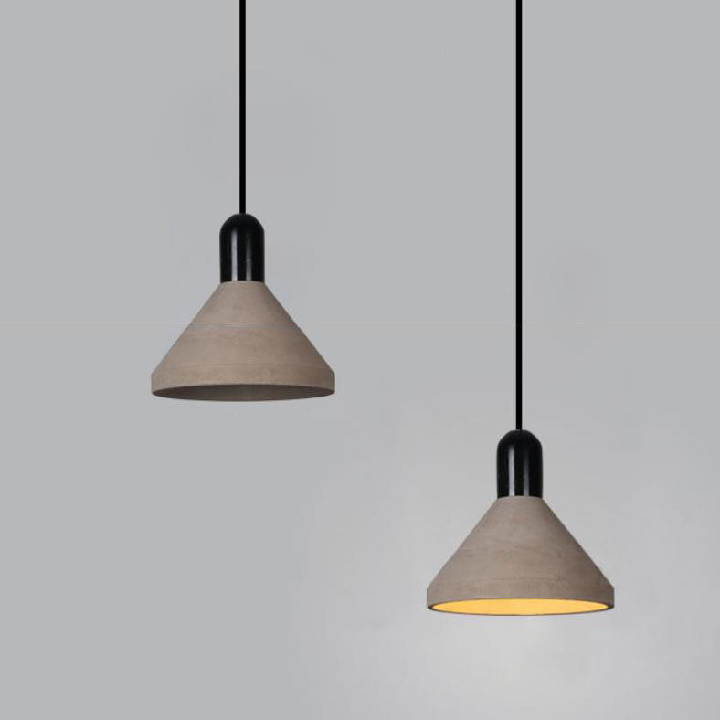 Lámpara colgante de 1 luz de cemento y madera maciza de estilo industrial 