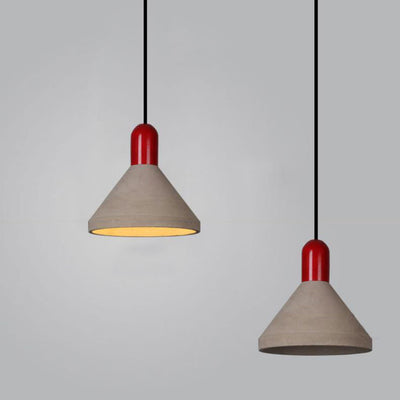Lámpara colgante de 1 luz de cemento y madera maciza de estilo industrial 