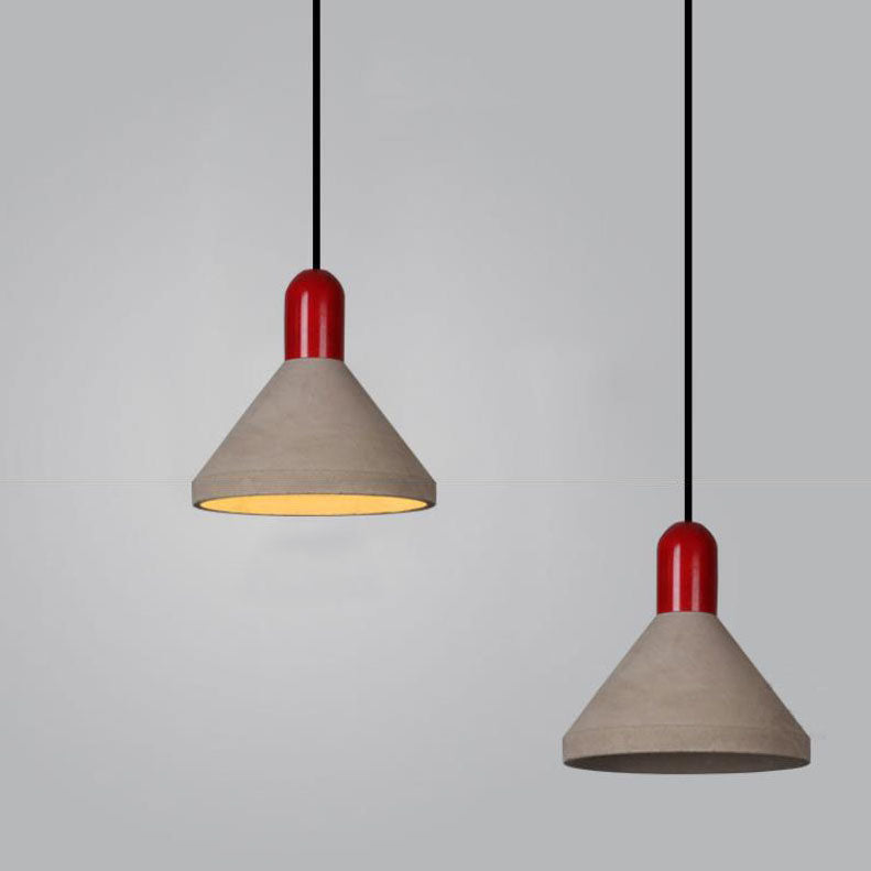 Lámpara colgante de 1 luz de cemento y madera maciza de estilo industrial 