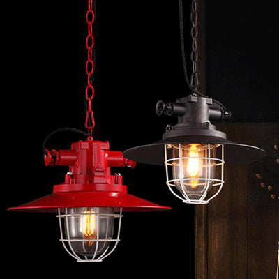 Industrial Vintage Blast Iron Cage 1-Light Pendant Light