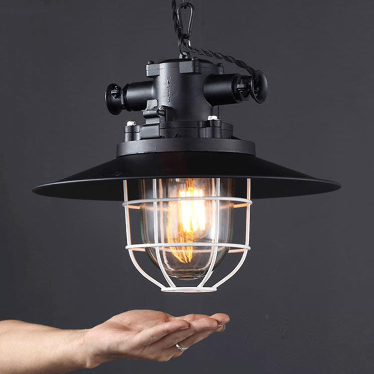 Industrial Vintage Blast Iron Cage 1-Light Pendant Light