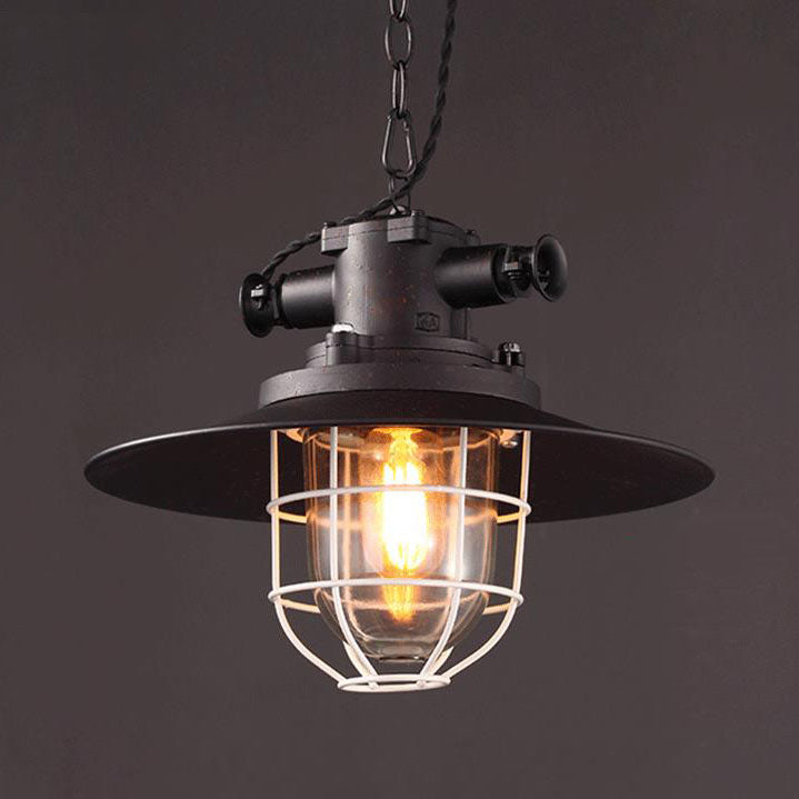 Industrial Vintage Blast Iron Cage 1-Light Pendant Light