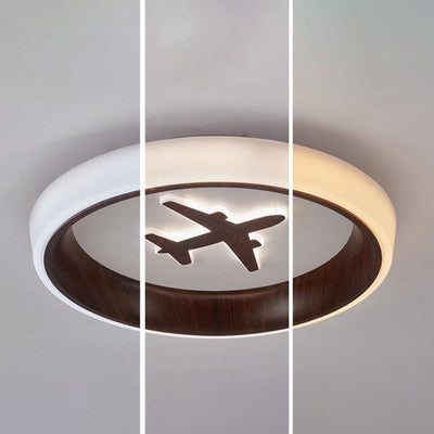 Creative Round Woodgrain Iron Acrylic LED Flush Mount Ceiling Light