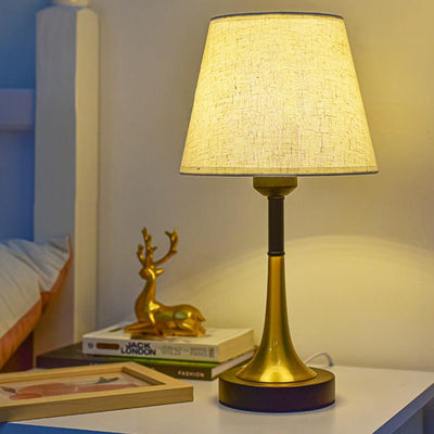 Lampe de table LED avec télécommande USB en tissu métallique rétro européen 