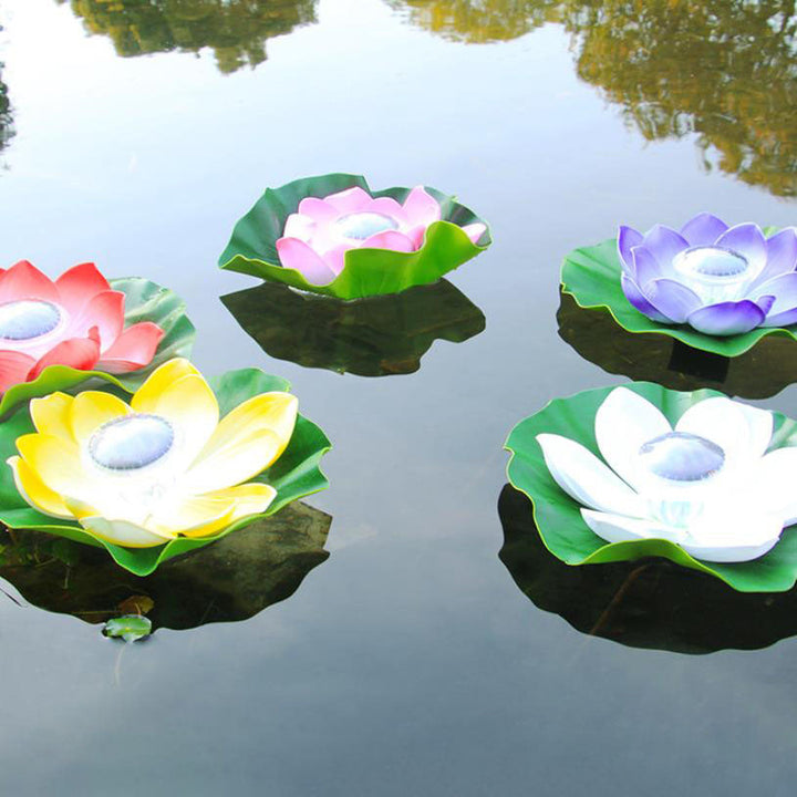 Flor de Loto Creativa Impermeable Solar LED para Patio Exterior Estanque Luz Flotante 