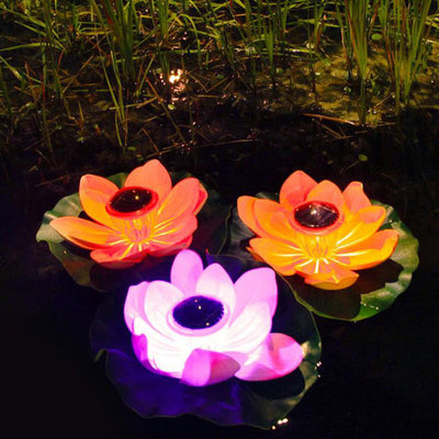 Creative Lotus Flower Waterproof Solar LED Outdoor Patio Pond Water Floating Light