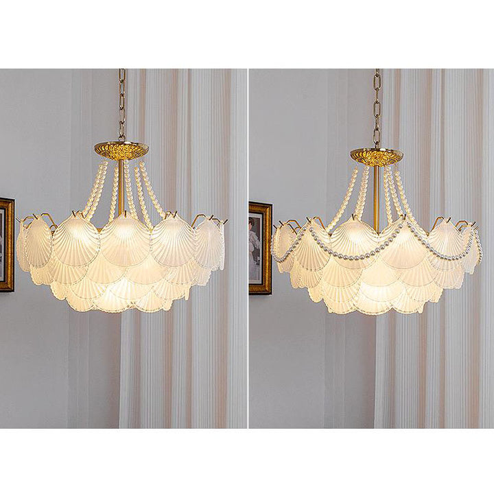 French Light Luxury Petal 3/6/9-Light Inselleuchter aus Glas 