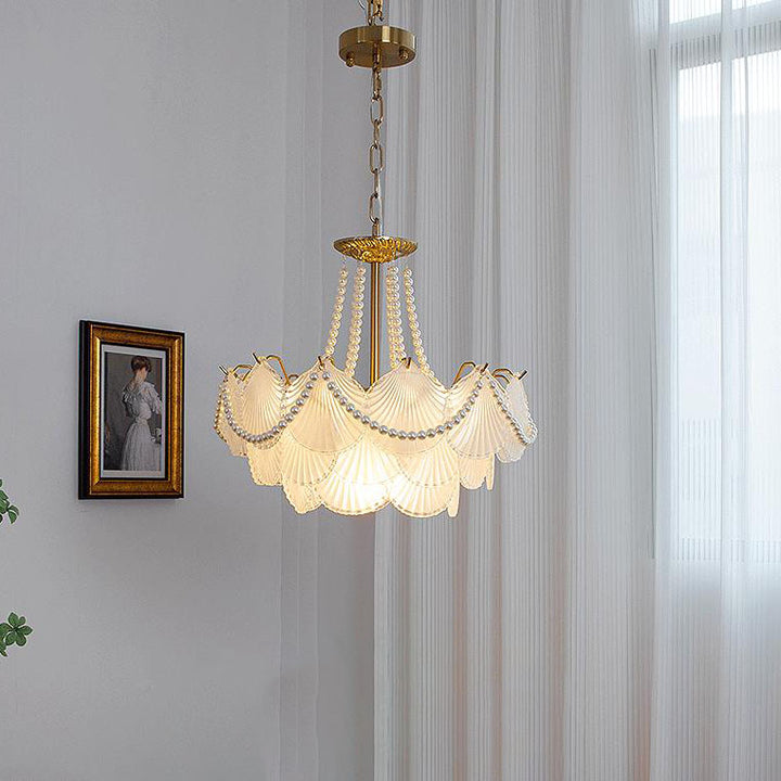 French Light Luxury Petal 3/6/9-Light Inselleuchter aus Glas 