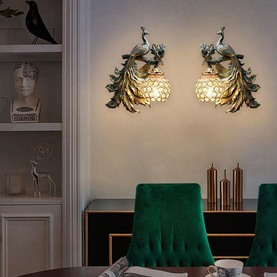 European Vintage Peacock Resin 1-Light Wall Sconce Lamp