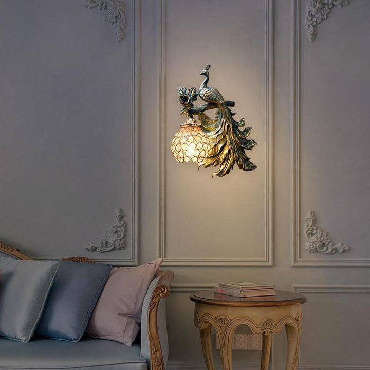Applique murale 1 lumière en résine paon vintage européen 